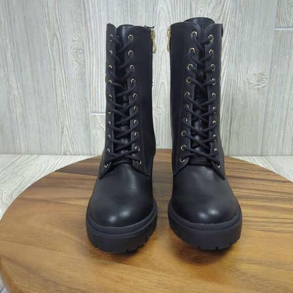 DKNY Black Lace Up Ultra High Heel Combat Boots Womens Size 7 K4982241 - Picture 4 of 12